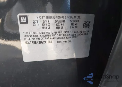 2013 Buick Regal из США, поврежденный, VIN 2G4GR5ER3D9247903